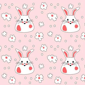 Seamless pattern with cute white rabbits with flowers. Easter bunnies for イラスト素材