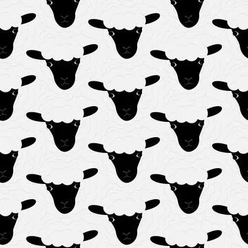 Seamless Pattern of cute white sheep with black faces New Year 2027 greeting Stock Illustration