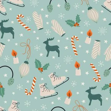 Seamless pattern with cute Winter elements イラスト素材
