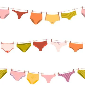 Seamless pattern with cute woman's underpants on string Stock Illustration