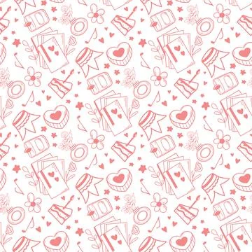 Seamless pattern of cute women's things and leisure items and hobbies Stock Illustration