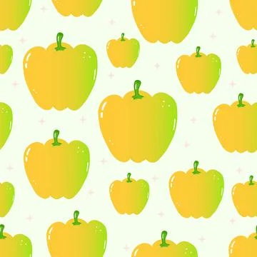 Seamless pattern with cute yellow and green bell peppers Stock Illustration