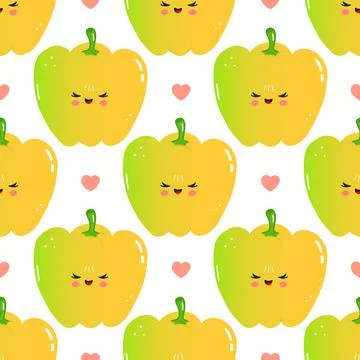 Seamless pattern with cute yellow bell pepper characters Illustrazione stock