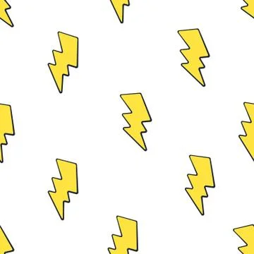 Seamless pattern with cute yellow electric lightning bolts Stock Illustration