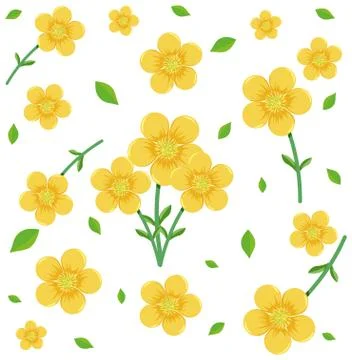 Seamless pattern with cute yellow flowers and leaf Stock Illustration