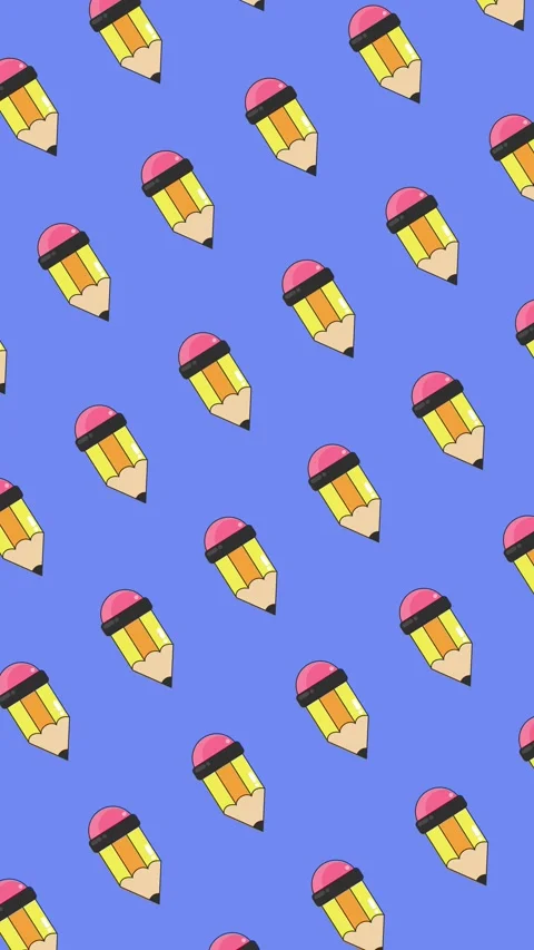 Seamless pattern of a cute yellow pencil with erasers on an abstract background Stock Footage 341061487