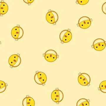 Seamless pattern Cute yellow puffer fish cartoon character Stock Illustration