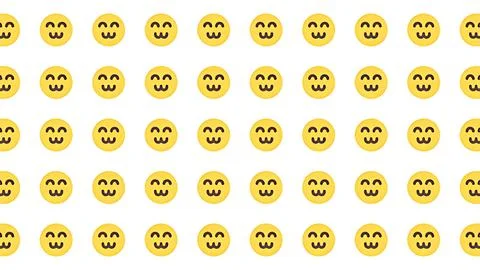 Seamless pattern of cute yellow shy smiling face emojis on white background 스톡 일러스트