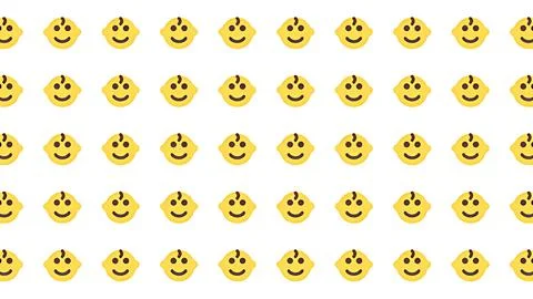 Seamless pattern of cute yellow smiling baby faces with lemon shape on a cl.. Stockillustratie