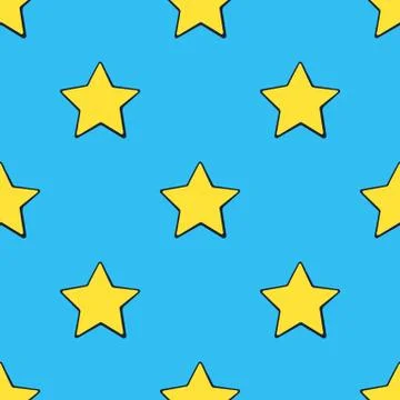 Seamless pattern with cute yellow stars at pop art style Stock Illustration