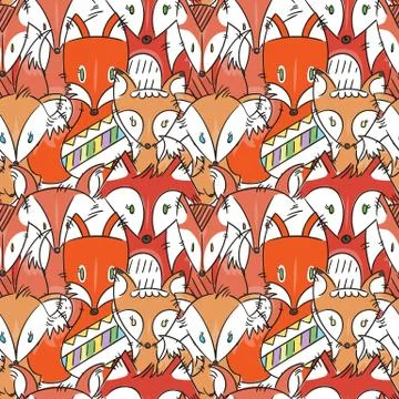 Seamless pattern with cutest scandinavian foxes. Animal vector ornament 스톡 일러스트