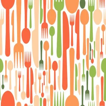 Seamless pattern of Cutlery, knife, fork and spoon. Vector illustration for p Stock Illustration