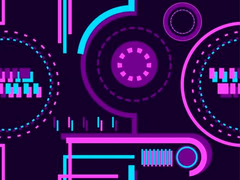 Seamless pattern in cyberpunk style, 80s retro futurism. Linear art and circl Stock Illustration