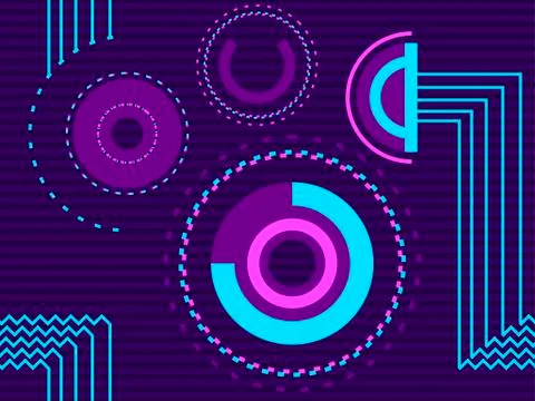 Seamless pattern in cyberpunk style, 80s retro futurism. Linear art and circl Stock-Illustration