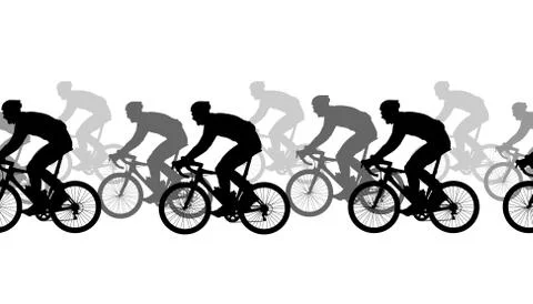 Seamless pattern. Cyclists silhouettes, competition. 스톡 일러스트
