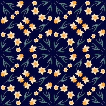 Seamless pattern of daffodils on a dark background. Garden flowers, daffodils Stock Illustration