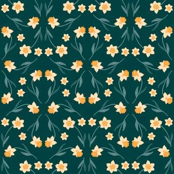 Seamless pattern of daffodils on a white background. Illustrazione stock