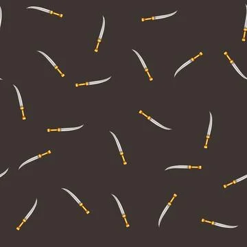 Seamless pattern Dagger with gold hilt and curved blade Illustrazione stock