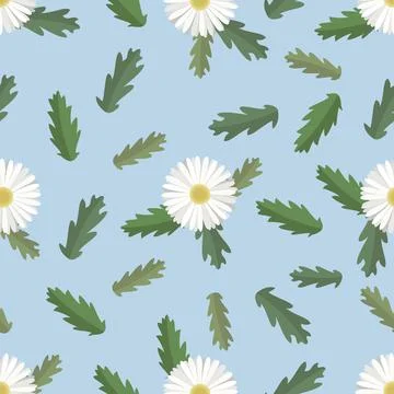 Seamless Pattern of Daisies and Leaves. Vector Illustration Illustrazione stock
