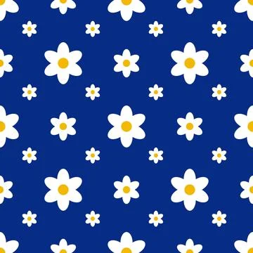 Seamless pattern with daisies on a blue background. Stock Illustration