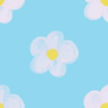 Seamless pattern daisies on blue background Drawing abstract floral wallpaper Stock Illustration