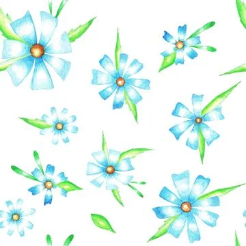 Seamless pattern, daisies, watercolor Stock Illustration