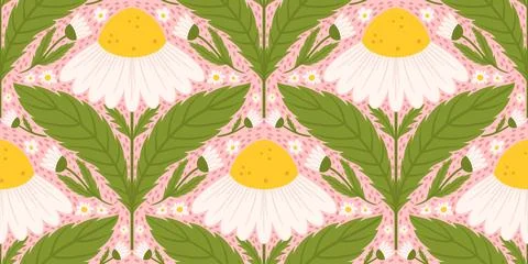 Seamless pattern with daisy flower. Chamomile repeated surface design on ligh Stock Illustration