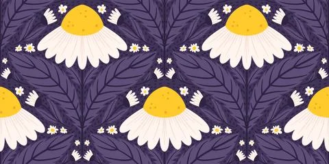 Seamless pattern with daisy flower in midnight violet color. Chamomile repeated Stock Illustration