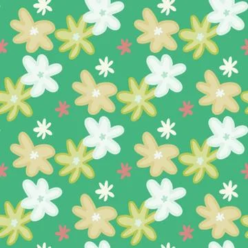 Seamless pattern with daisy flowers. Green background. Illustrazione stock