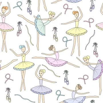 Seamless pattern with dancing ballerinas on a floral background. Vector イラスト素材