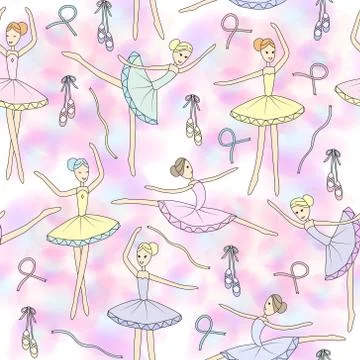 Seamless pattern with dancing ballerinas on a floral background. Vector 库存插图