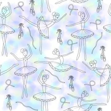 Seamless pattern with dancing ballerinas on a floral background. Vector Stock Illustration