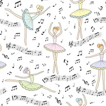 Seamless pattern with dancing ballerinas on a floral background. Vector イラスト素材