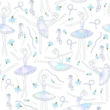 Seamless pattern with dancing ballerinas on a floral background. Vector 库存插图