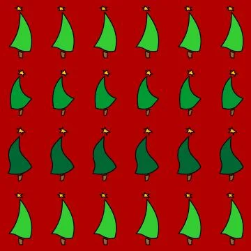 Seamless Pattern Of Dancing Christmas Trees Decorated With Stars. New Year. G Illustrazione stock