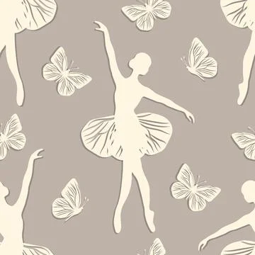 Seamless pattern with dancing girl and butterflies Stock Illustration