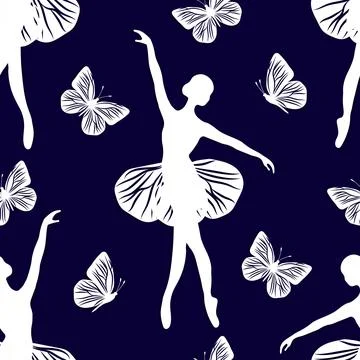 Seamless pattern with dancing girl and butterflies イラスト素材