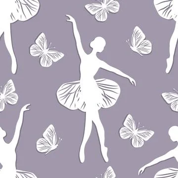 Seamless pattern with dancing girl and butterflies Stock Illustration