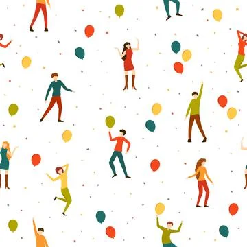 Seamless Pattern with Dancing People and Birthday Party Stock Illustration