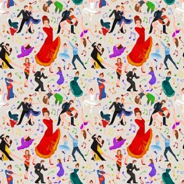 Seamless pattern. Dancing People, Dancer Bachata, Hiphop, Salsa, Indian, Ballet Illustrazione stock