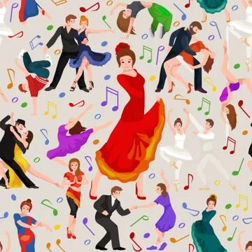 Seamless pattern. Dancing People, Dancer Bachata, Hiphop, Salsa, Indian, Ballet Illustrazione stock
