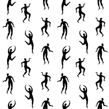 Seamless pattern with dancing people silhouettes Stock Illustration