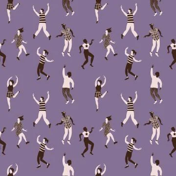 Seamless pattern with dancing poses silhouettes Stock Illustration