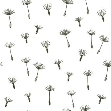 Seamless pattern with dandelion fuzz. Blowball fluff. Vector hand-drawn doo.. Stockillustratie