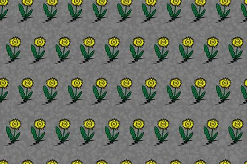 Seamless pattern of dandelion grow through asphalt. Spring coming concept. Flat Illustrazione stock