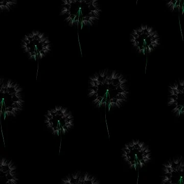 Seamless pattern with dandelions on a black background. For wrapping paper Stock Illustration
