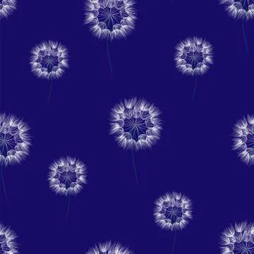 Seamless pattern with dandelions on a blue background. For wrapping paper Stock Illustration