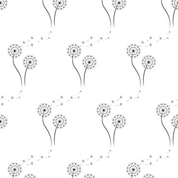 Seamless pattern from dandelions. Cute vector black and white pattern. Patte Stock Illustration
