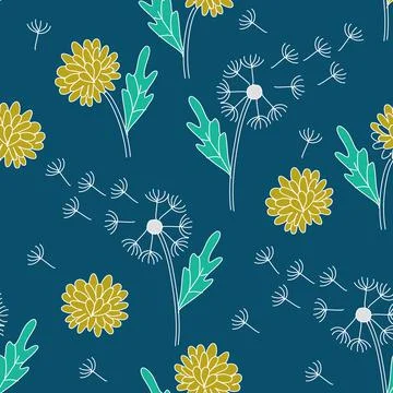 Seamless pattern with dandellions. Botany vector illustration Stock Illustration
