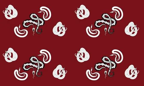 Seamless pattern dangerous snakes on a maroon background. Stock Illustration